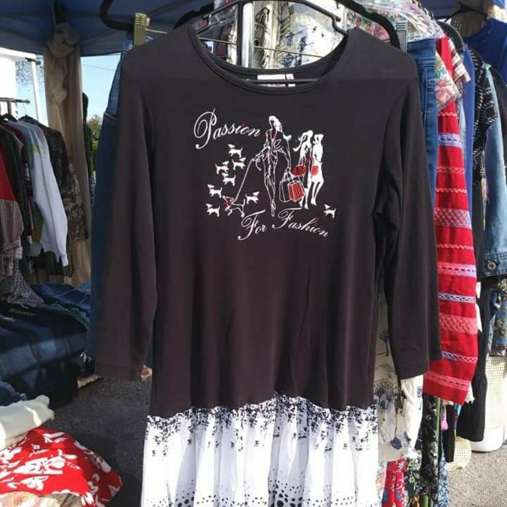 Long sleeve upcycled dress tshirt polka dots